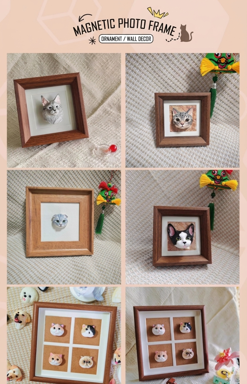 Custom Pet (Cat & Dog) Portrait Fridge Magnet with Photo Frame
